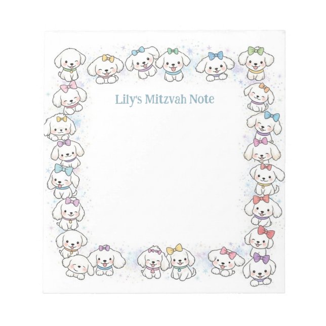 Personlig Mitzvah Note Anteckningsblock White Pupp (Framsida)