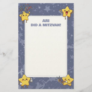 Personlig Mitzvah Note Lila Cheering Stars Brevpapper