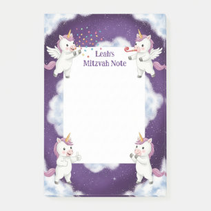 Personlig Mitzvah Note Lila Unicorn Anteckningsblo Post-it Block