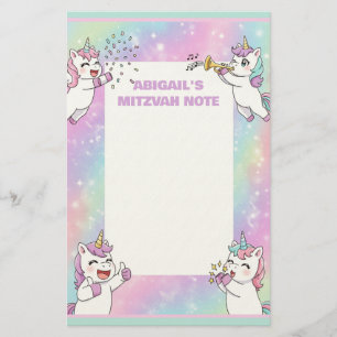 Personlig Mitzvah Note Rosa Cute Unicorn Brevpapper