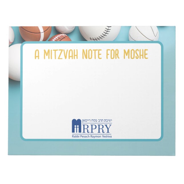 Personlig Mitzvah Note- Sports Anteckningsblock (Framsida)