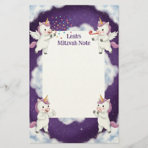 Personlig Mitzvah noterar Lila Pegasus Unicorn Brevpapper