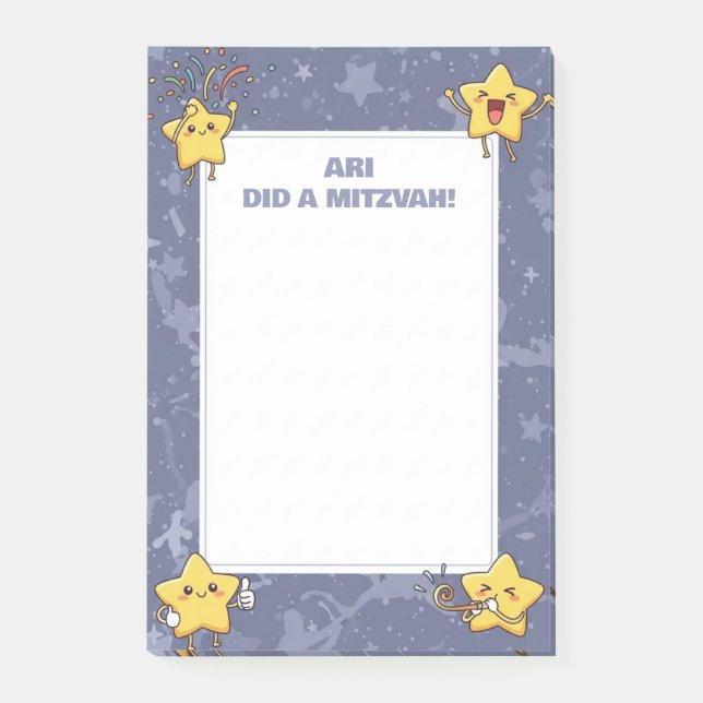 Personlig Mitzvah Notes Lila Cheering Stars Post-it Block (Framsida)