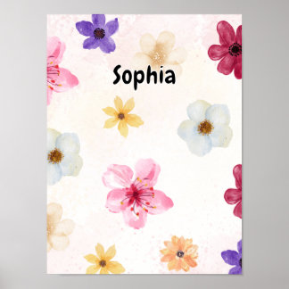 Personlig Mjuk Akvarell Blommig Namnskylt Poster