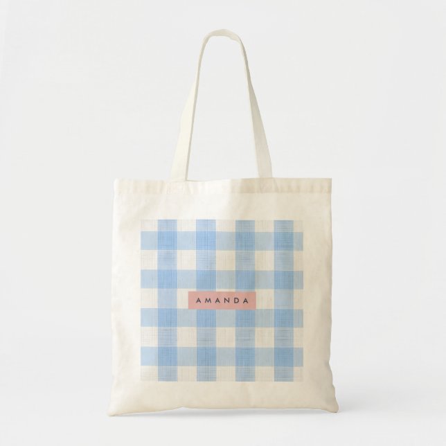 Personlig Mjuk Pastell Himmelblå Gingham Tygkasse (Framsidan)