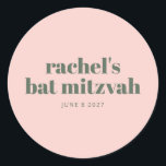 Personlig Mjuk Rosa Grönt Modern Bat mitzvah Runt Klistermärke<br><div class="desc">Fira denna speciella milstolpe med en Bat mitzvah dekal för personlig som har en mjuk  rosa och modern typografi. Perfekt för försegling av höljen,  dekorering av party favors eller förbättring av händelsekod,  detta snyggt klistermärke tillför en anpassningsbar till firande. En chic och elegant för ett minnesvärt tillfälle.</div>