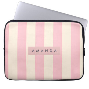 Personlig mjuk rosa och krämrandig laptop fodral