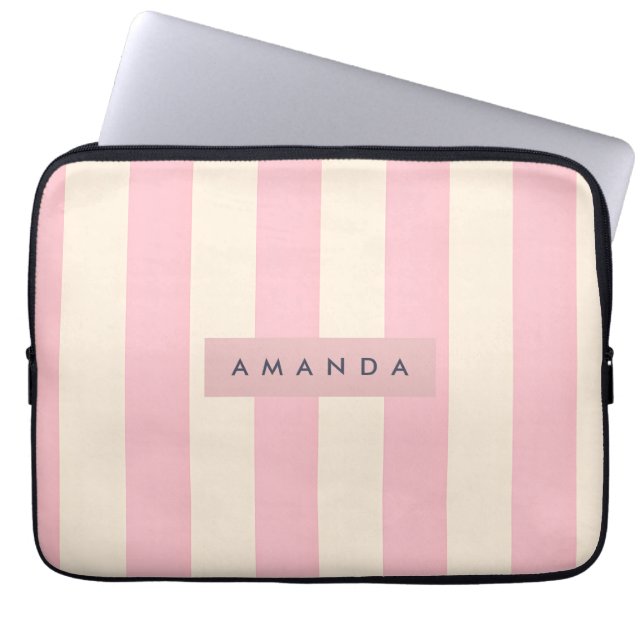 Personlig mjuk rosa och krämrandig laptop fodral (Framsidan)