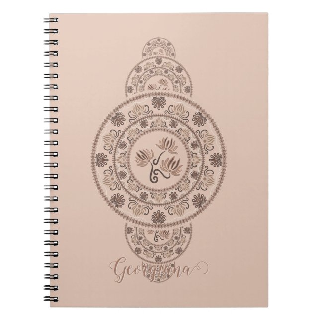 Personlig Mocha Rococo Lotus Ornamental Mandala Anteckningsbok (Framsidan)