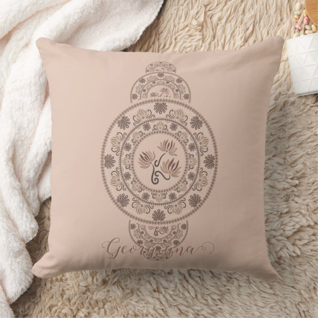 Personlig Mocha Rococo Lotus Ornamental Mandala Kudde (Filt)
