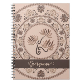 Personlig Mocha Rococo Revival Dot Mandala Anteckningsbok