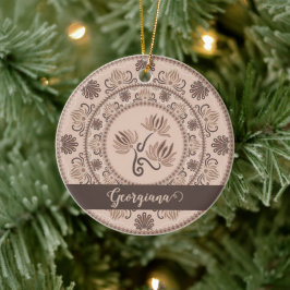 Personlig Mocha Rococo Revival Dot Mandala Julgransprydnad Keramik