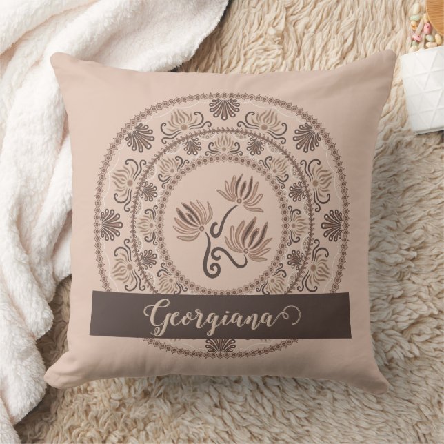 Personlig Mocha Rococo Revival Dot Mandala Kudde (Filt)
