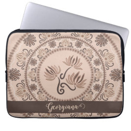 Personlig Mocha Rococo Revival Dot Mandala Laptop Fodral