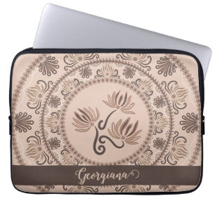 Personlig Mocha Rococo Revival Dot Mandala Laptop Fodral