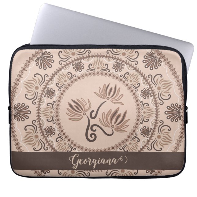 Personlig Mocha Rococo Revival Dot Mandala Laptop Fodral (Framsidan)