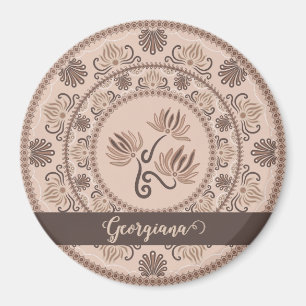 Personlig Mocha Rococo Revival Dot Mandala Magnet