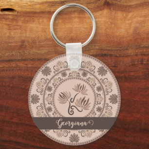 Personlig Mocha Rococo Revival Dot Mandala Nyckelring