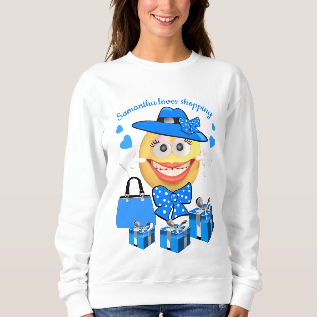 Personlig Mode Emoji in Blue with Shopping T Shirt (Framsida)