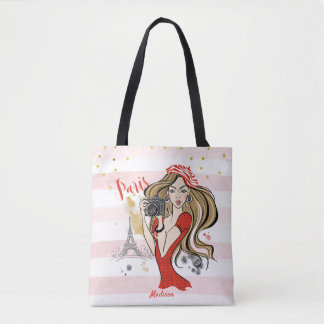 Personlig Mode Girl Paris Rosa Sketch Tygkasse