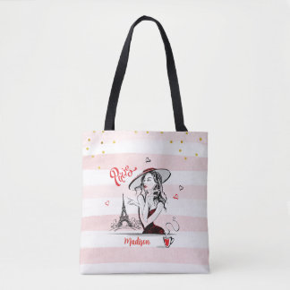 Personlig Mode Girl Paris Rosa Sketch Tygkasse