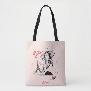Personlig Mode Girl Paris Sketch Tote Bag Tygkasse