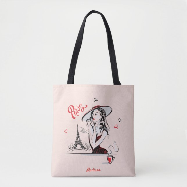 Personlig Mode Girl Paris Sketch Tote Bag Tygkasse (Framsida)