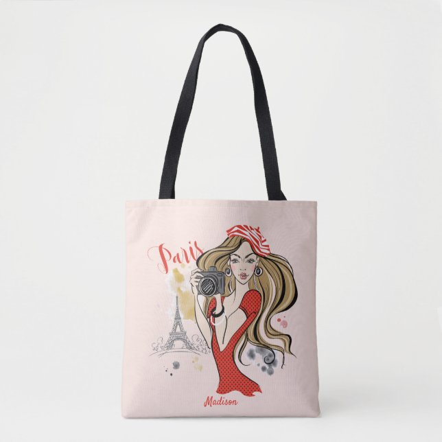 Personlig Mode Girl Paris Sketch Tote Bag Tygkasse (Framsida)