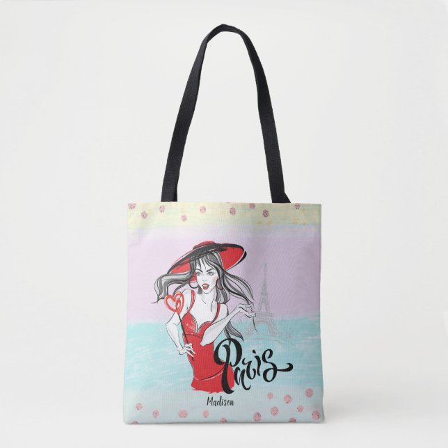 Personlig Mode Girl Paris Sketch Tote Bag Tygkasse (Framsida)