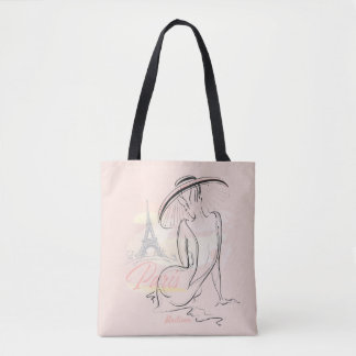 Personlig Mode Girl Paris Sketch Tote Bag Tygkasse