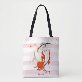 Personlig Mode Girl Rosa Paris Sketch Tygkasse