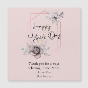 Personlig moderdag magnet med rosa grå blommor