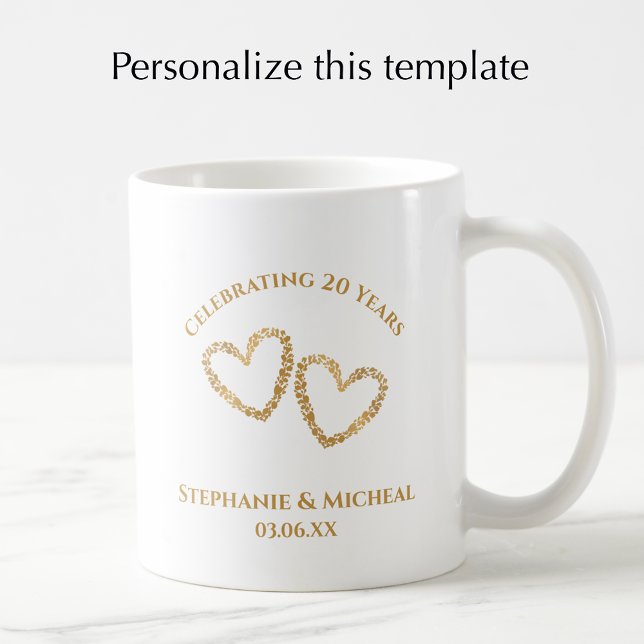 Personlig modern 20-års bröllopsdag present kaffemugg (Personalize this mug for a custom 20th wedding anniversary keepsake gift mug.
)