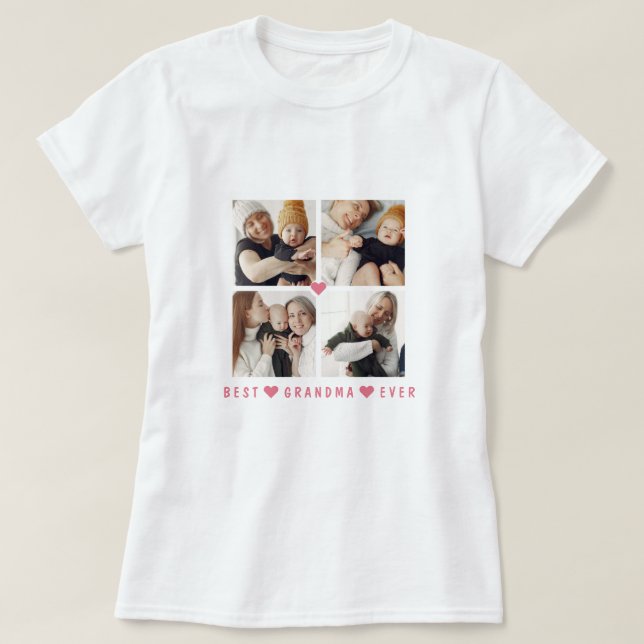 Personlig modern 4-bild 'Bästa mormor någonsin' T Shirt (Design framsida)