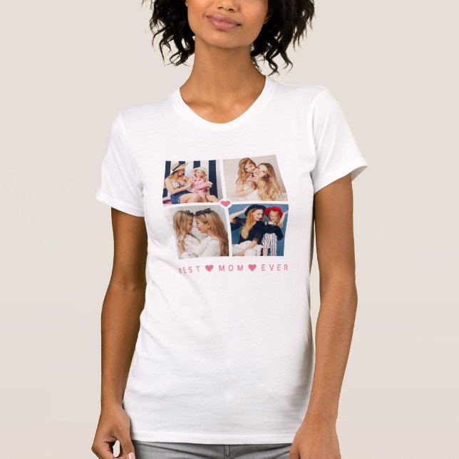 Personlig Modern 4-foto "Bästa Mamma någonsin" T Shirt (Framsida)
