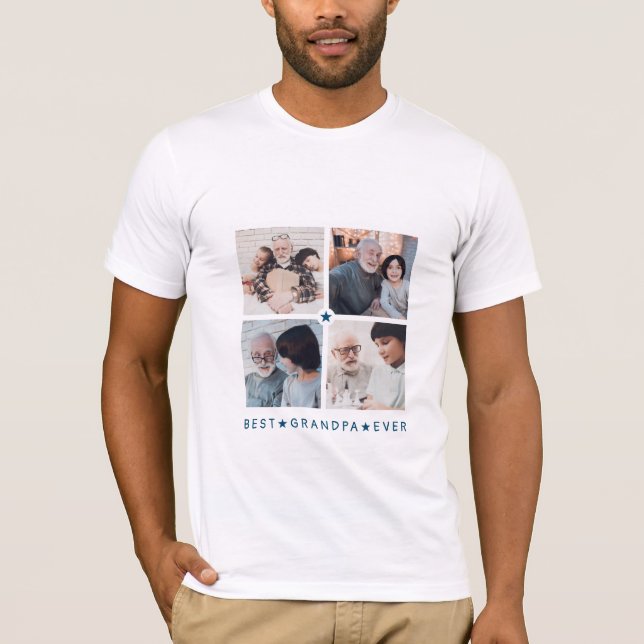 Personlig Modern 4-foto 'Best Grandpa nånsin' T Shirt (Framsida)