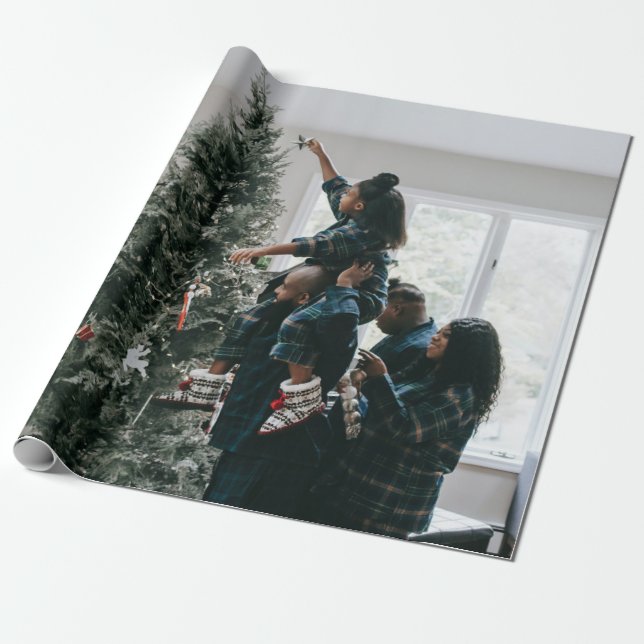Personlig Modern Anpassningsbar-julfamiljfoto Presentpapper (Utrullad)