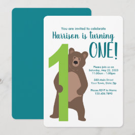 Personlig Modern Bear-inbjudan från födelsedag Inbjudningar