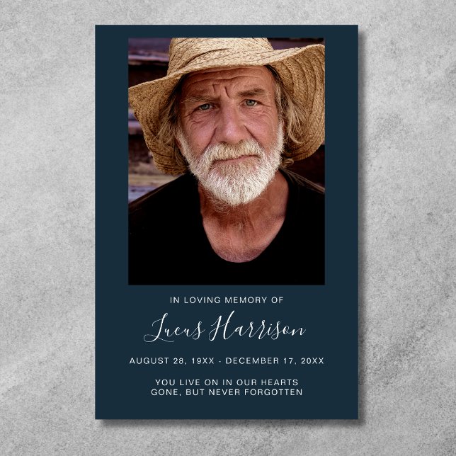 Personlig modern begravningsfirande poster (Blue Photo Memorial Poster)