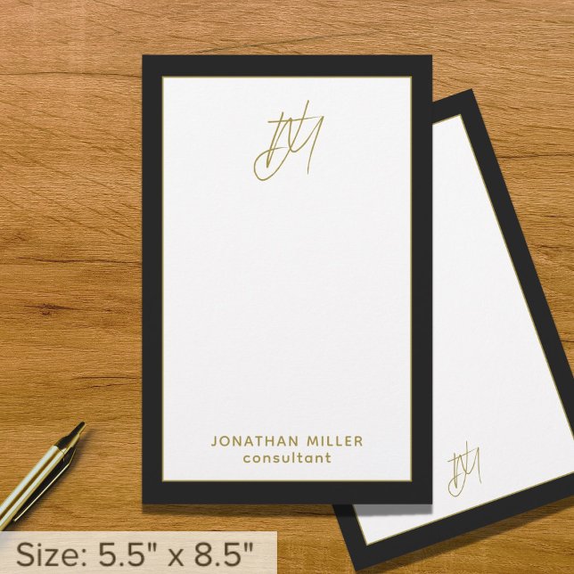 Personlig Modern Black and Guld Monogram Brevpapper (Skapare uppladdad)