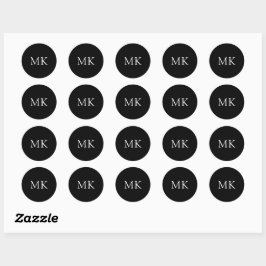 Personlig Modern Black Monogram Initialer Runt Klistermärke