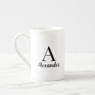 Personlig Modern Black Monogram Namn Benporslin Mugg