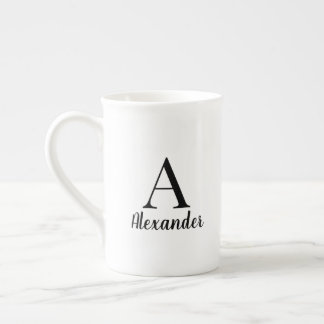 Personlig Modern Black Monogram Namn Benporslin Mugg
