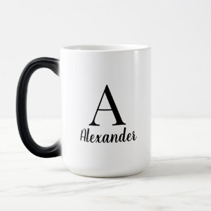 Personlig Modern Black Monogram Namn Magisk Mugg