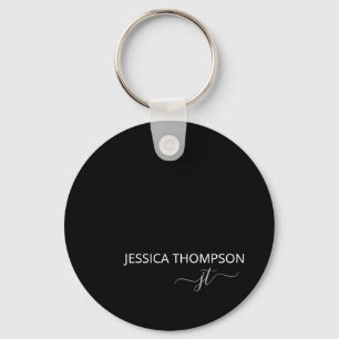 Personlig Modern Black Monogram Namn Nyckelring