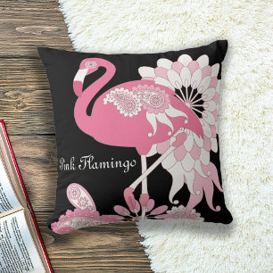 Personlig Modern Black Paisley Rosa Flamingo Kudde