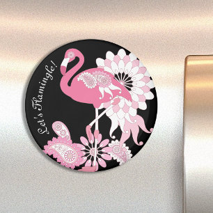 Personlig Modern Black Paisley Rosa Flamingo Magnet