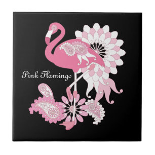 Personlig Modern Black Rosa Flamingo Kakelplatta