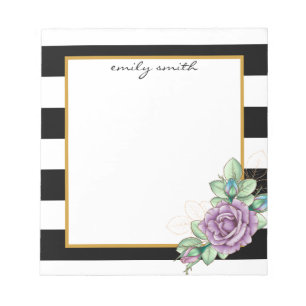 Personlig Modern Black & White Rand Blommigt nr Anteckningsblock