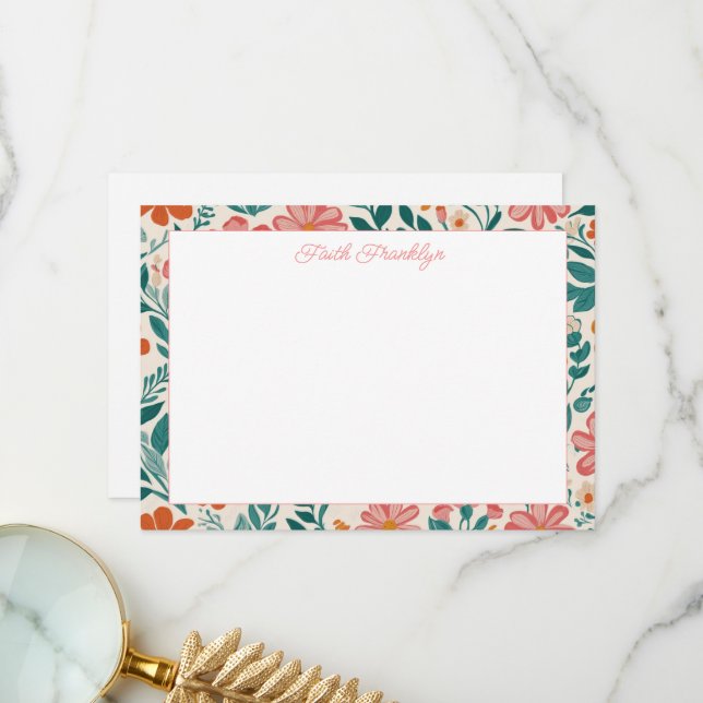 Personlig Modern Blommigt Girls Stationery Tack Kort (Fram/Back In Situ)